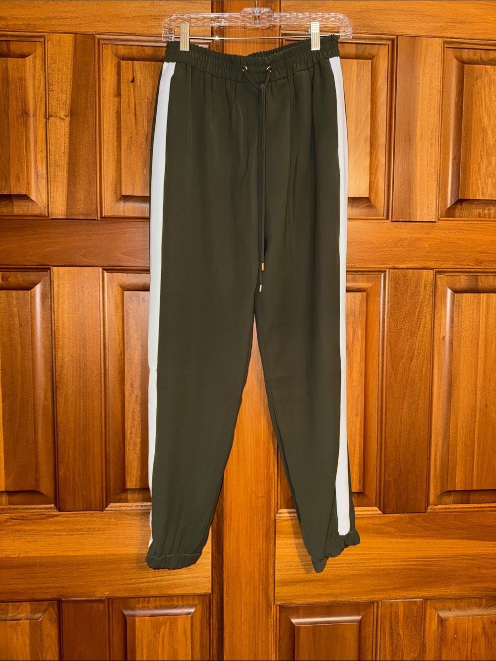 Women’s Olive Green Track Pants with White Side Stripe